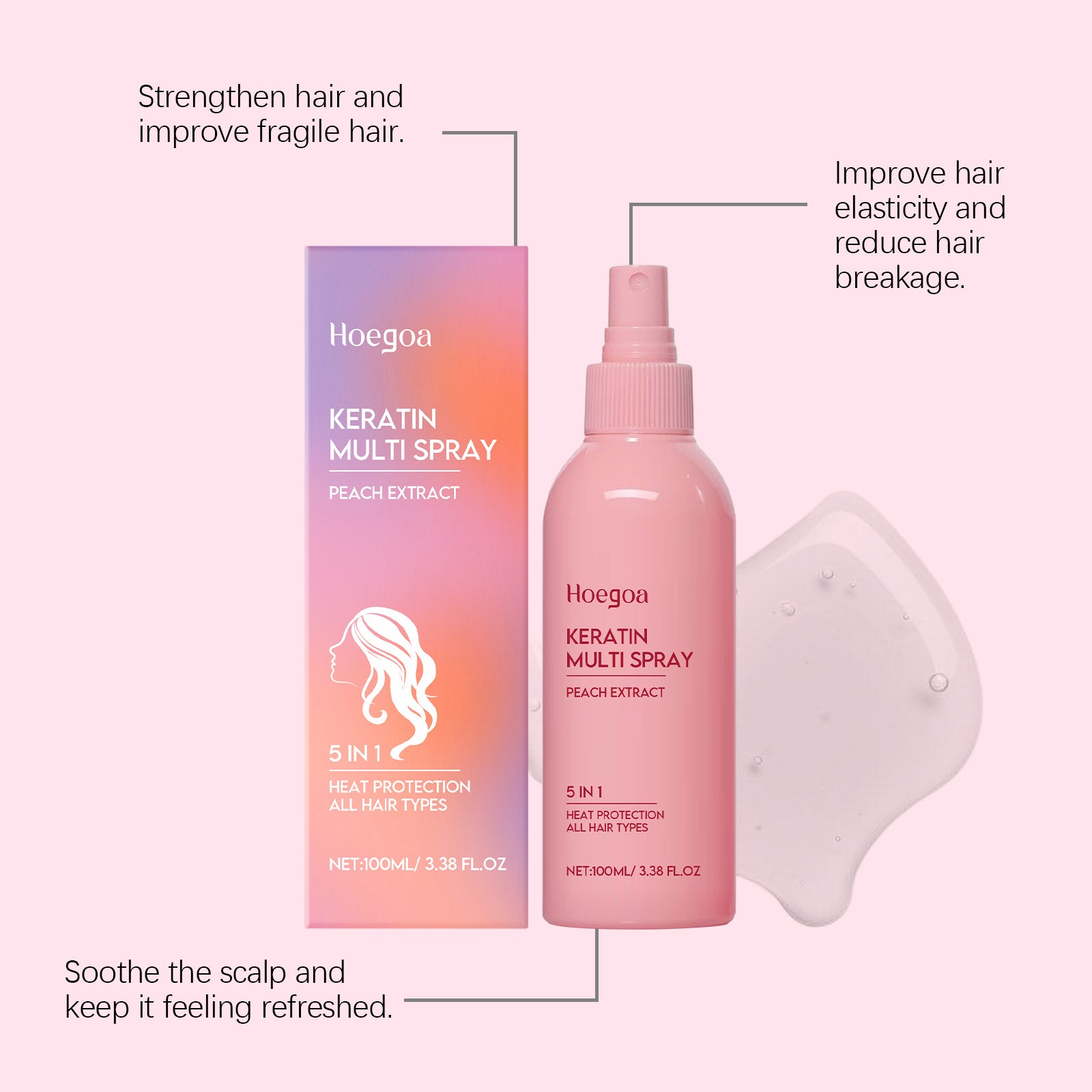 Hoegoa Keratin Hair Conditioner, Gentle Moisturizing Moisturizing Smooth And Smooth Improving Frizz Daily Hair Conditioner Spray
