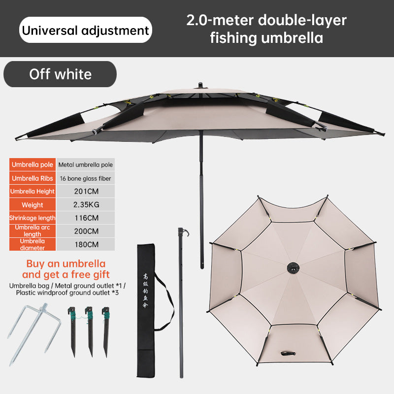 6.6FT Double Canopy Beach Umbrella – UV Protective, Waterproof Sun Shade for Garden, Camping & Fishing