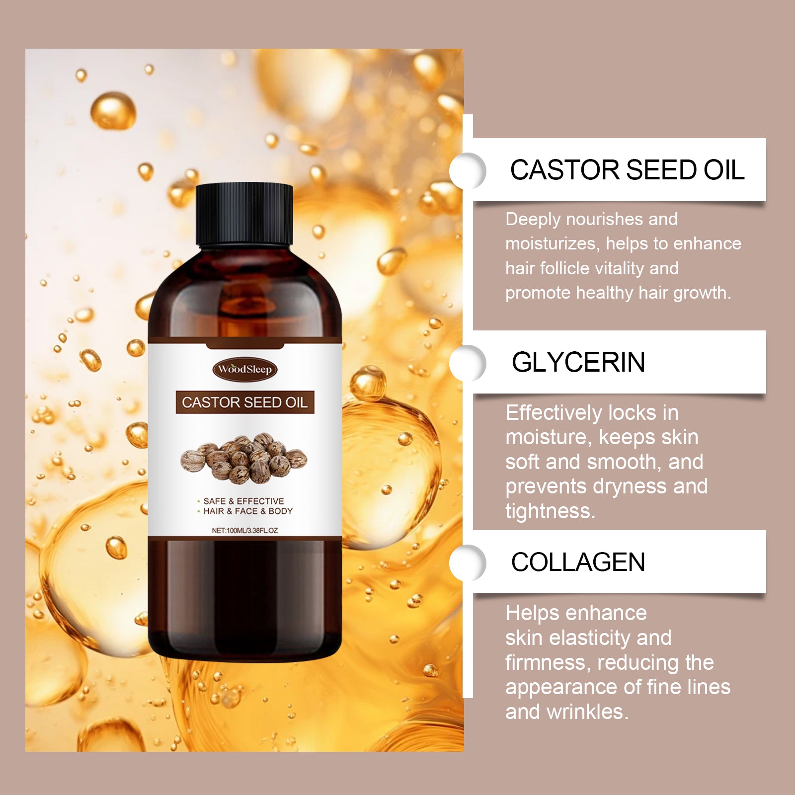 WoodSleep Skin Care Castor Oil Hydrating Repair Hydrating Nourishing Hair Follicle Care Soft Multi-Effect Essence