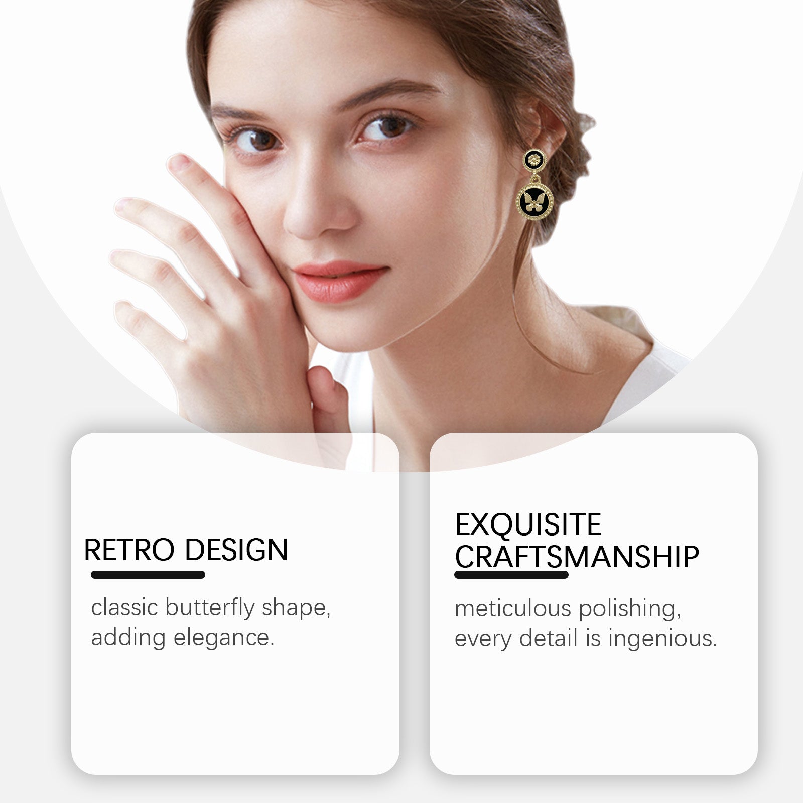 Hoexe Vintage Butterfly Earrings Fashion Personality Charm Niche Design Sense Light Decoration Simple Earrings