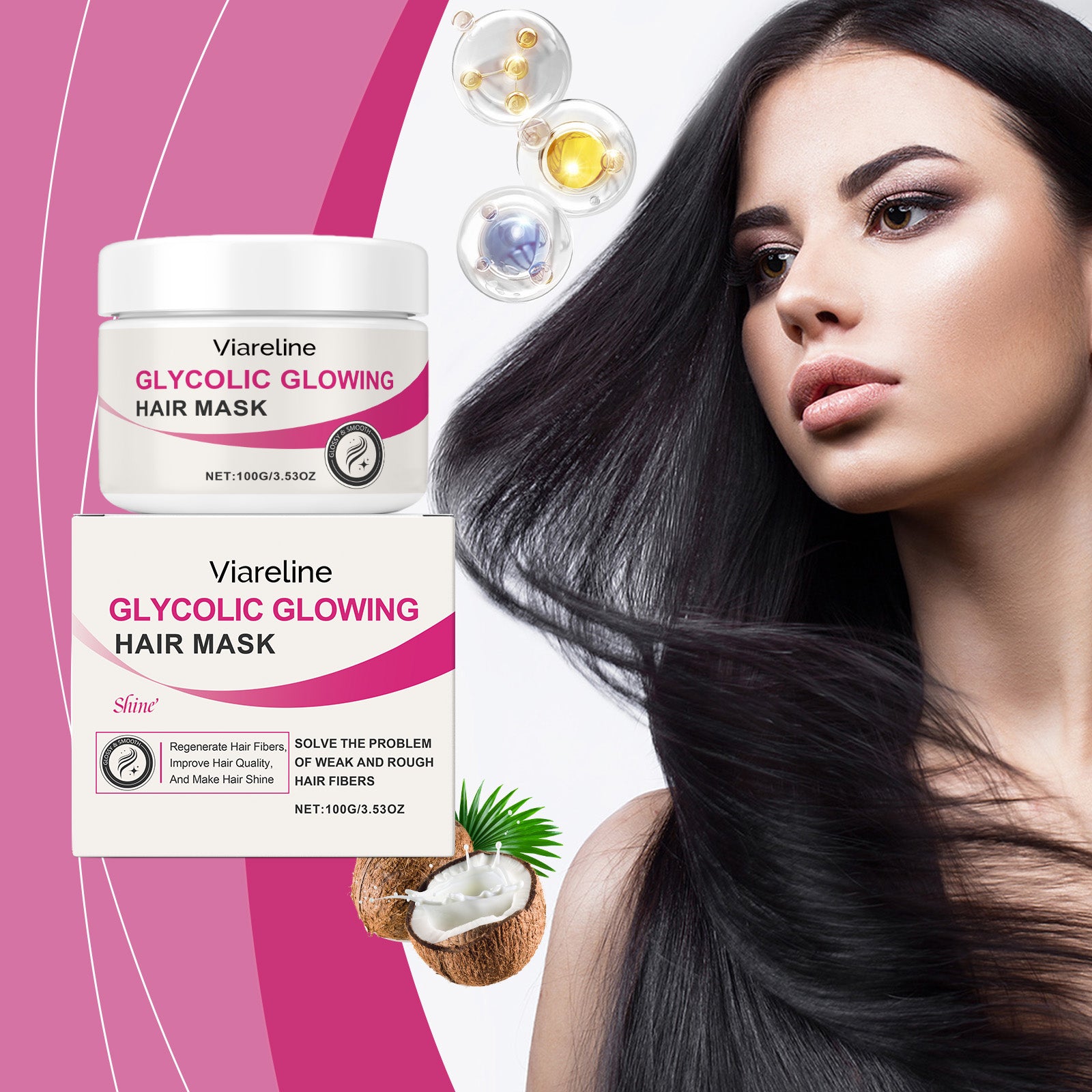 Viareline Glossy Moisturizing Hair Mask Hydrating Moisturizing And Smooth Smoothing Treatment Hair Mask For Dry And Irritated Hair