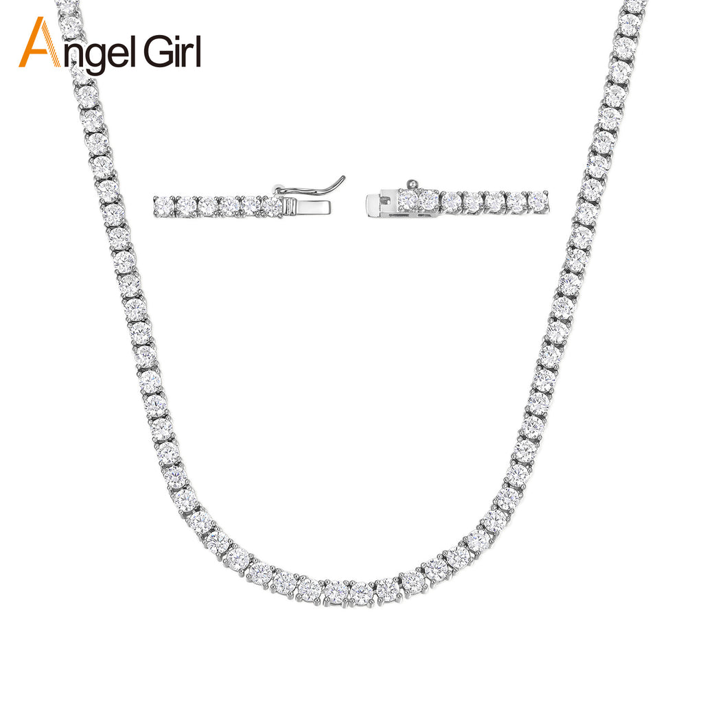 Copper Plated 18K Gold Zirconia Tennis Necklace Fashion Trendy Style Neck Chain