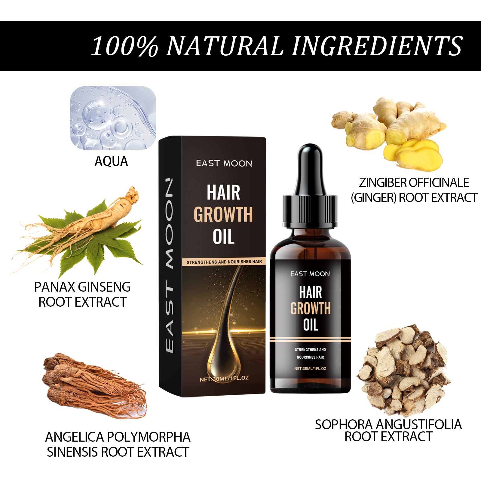 East Moon Hair Growth Oil, Protect Hair Follicle Moisture Nutrition Hair Root Strength Thick Hair Essence