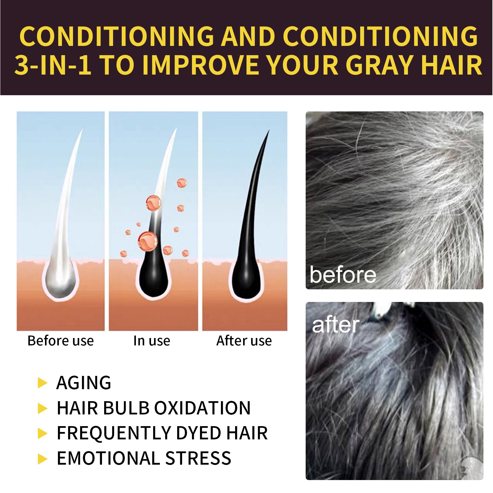 EELHOE White To Black Dyed Shampoo (Natural Brown) Polygonum Multiflorum Essence Moisturizing, Cleaning And Repairing Black And Smooth Hair Shampoo