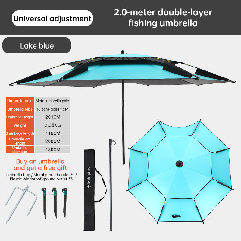 6.6FT Double Canopy Beach Umbrella – UV Protective, Waterproof Sun Shade for Garden, Camping & Fishing