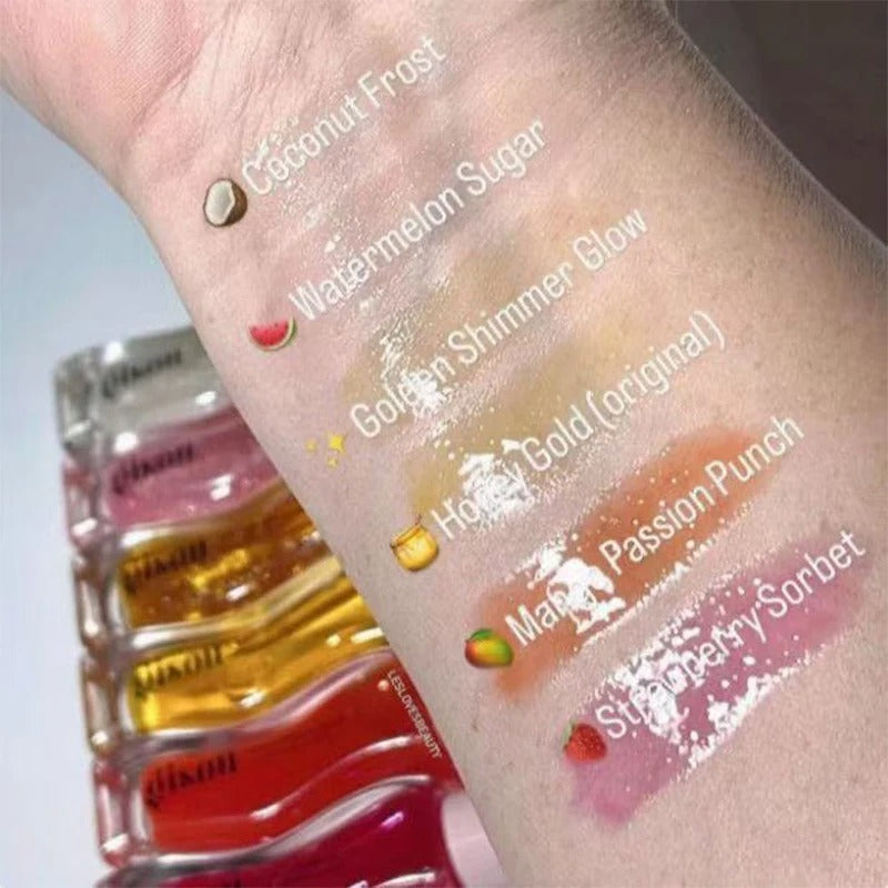 Hydrating Lip Oil Gloss Honey Gold 6-in-1 Moisturizing Lip Care