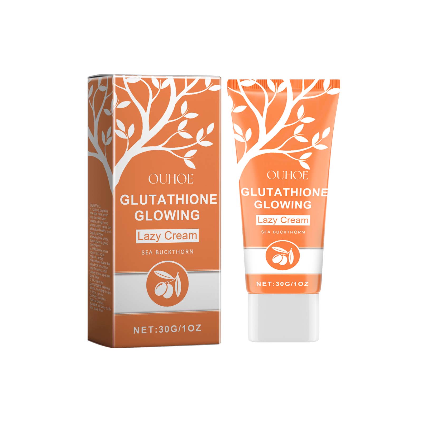 OUHOE Glutathione Glowing Lazy Cream, Fade Fine Lines Moisturizing And Brightening Concealer Long-Lasting Natural No Fake White Slacker Cream