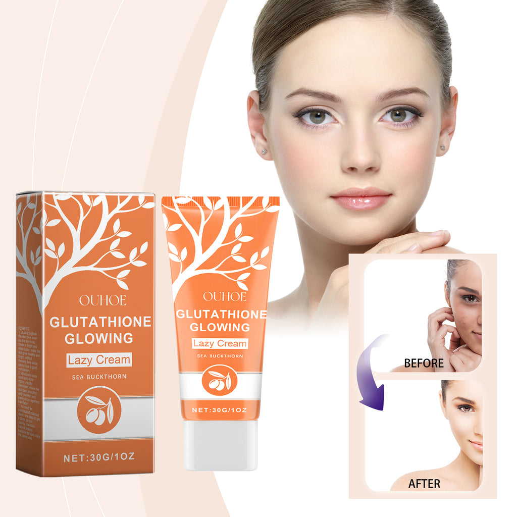 OUHOE Glutathione Glowing Lazy Cream, Fade Fine Lines Moisturizing And Brightening Concealer Long-Lasting Natural No Fake White Slacker Cream