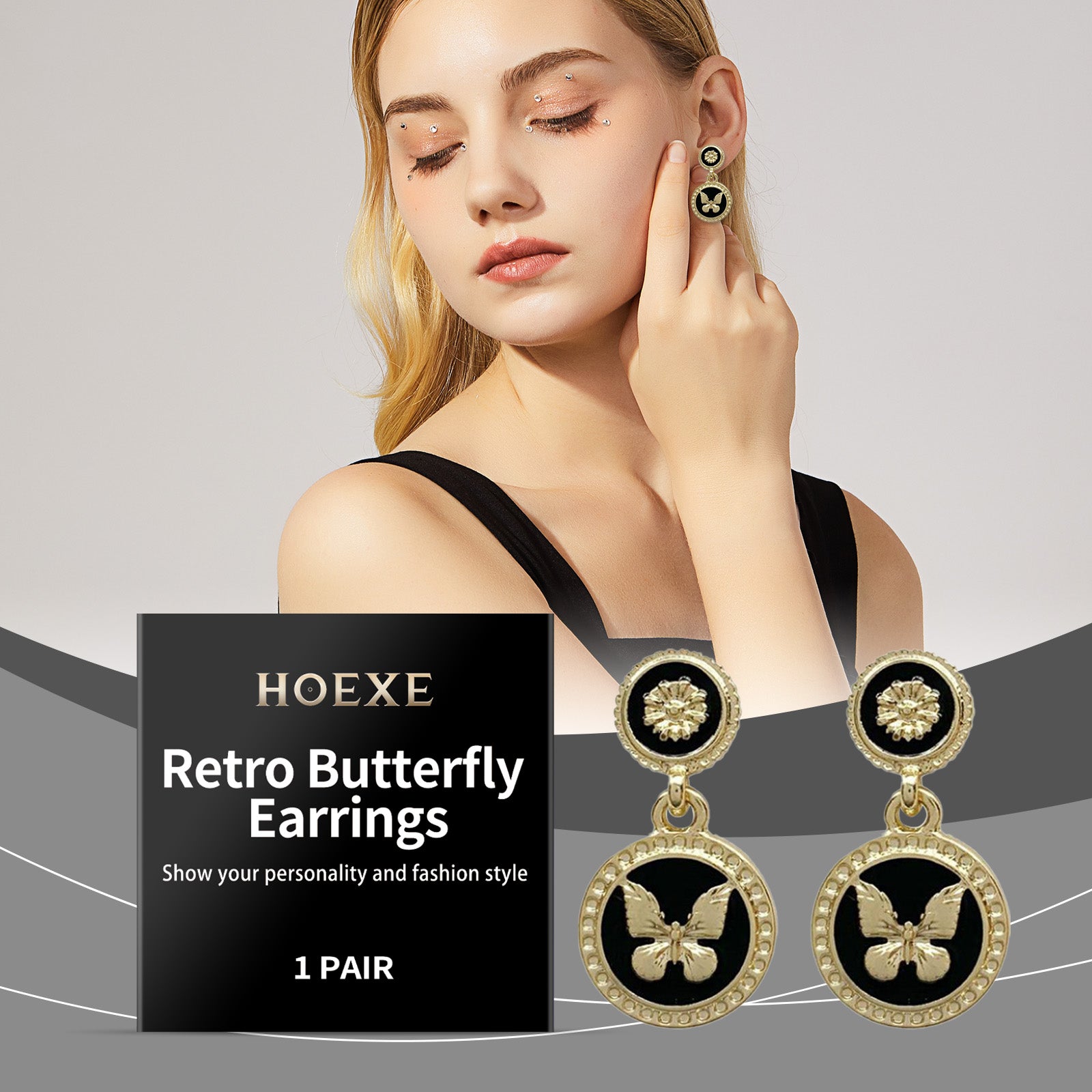 Hoexe Vintage Butterfly Earrings Fashion Personality Charm Niche Design Sense Light Decoration Simple Earrings