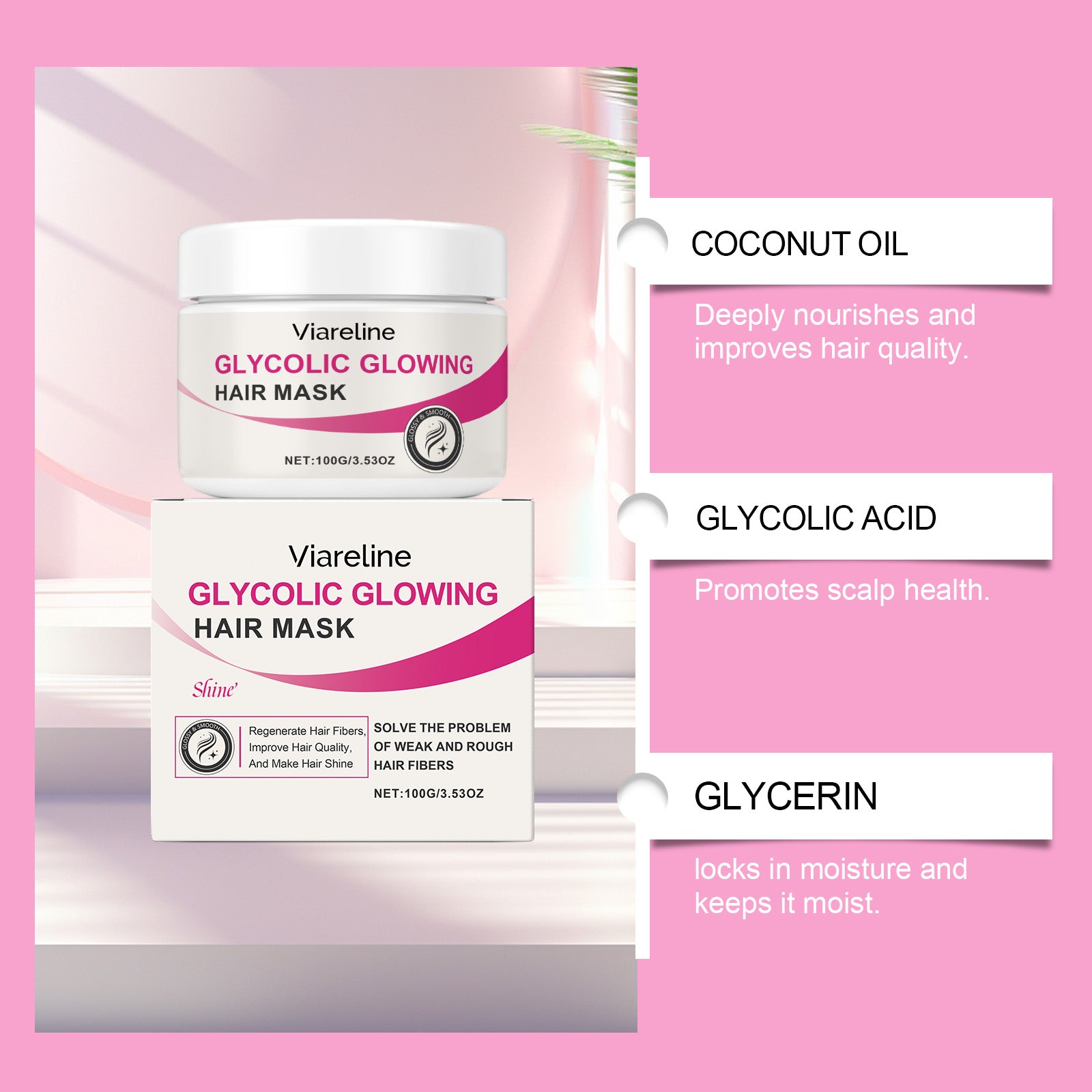 Viareline Glossy Moisturizing Hair Mask Hydrating Moisturizing And Smooth Smoothing Treatment Hair Mask For Dry And Irritated Hair