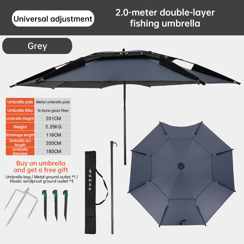 6.6FT Double Canopy Beach Umbrella – UV Protective, Waterproof Sun Shade for Garden, Camping & Fishing
