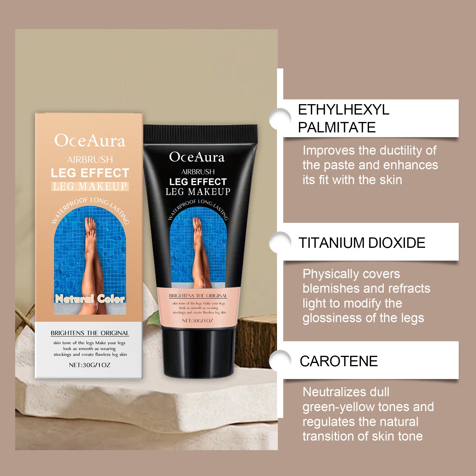 OceAura Leg Skin Tone Foundation, Summer Outdoor Beach Bronzer With Wheat Skin Tone Enhancement