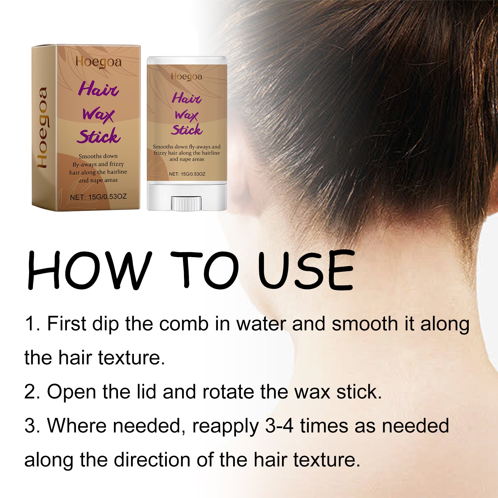 Hoegoa Hair Wax Stick, For Breaking Hair And Hair Care, Natural Luster, Smoothing Frizz, Long-Lasting Styling, And Breaking Hair Care Stick